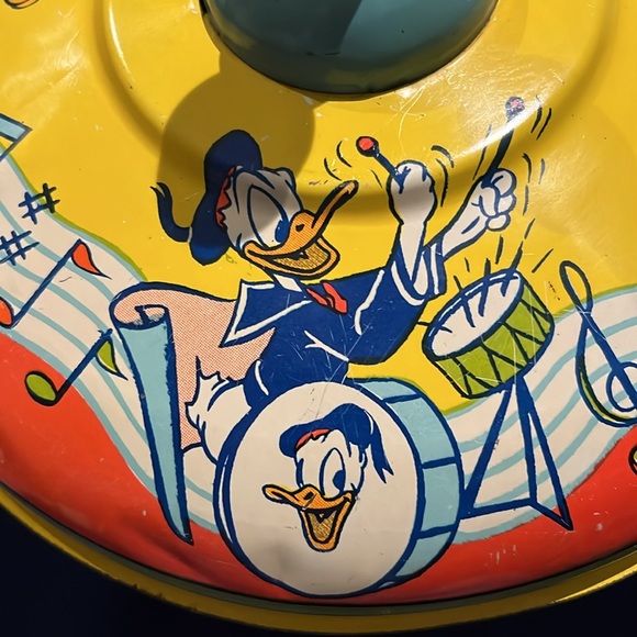 Vintage J. Chein Disney Prod.Toy, Metal Spinning Top Mickey Mouse, Pluto, Donald - Picture 5 of 16